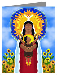 Custom Text Note Card - Lakota Madonna with Sunflowers by M. McGrath