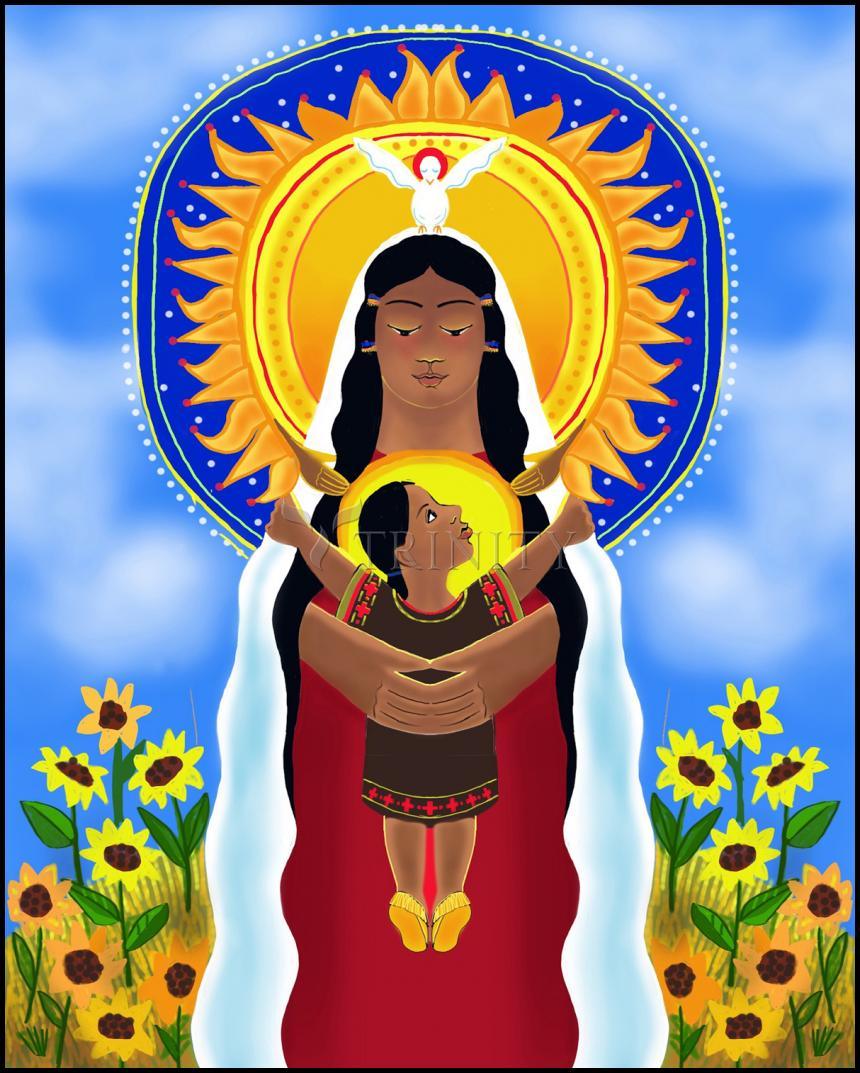 Lakota Madonna with Sunflowers - Wood Plaque by Br. Mickey McGrath, OSFS - Trinity Stores