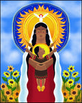 Wood Plaque - Lakota Madonna with Sunflowers by M. McGrath