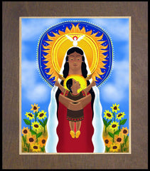 Wood Plaque Premium - Lakota Madonna with Sunflowers by M. McGrath