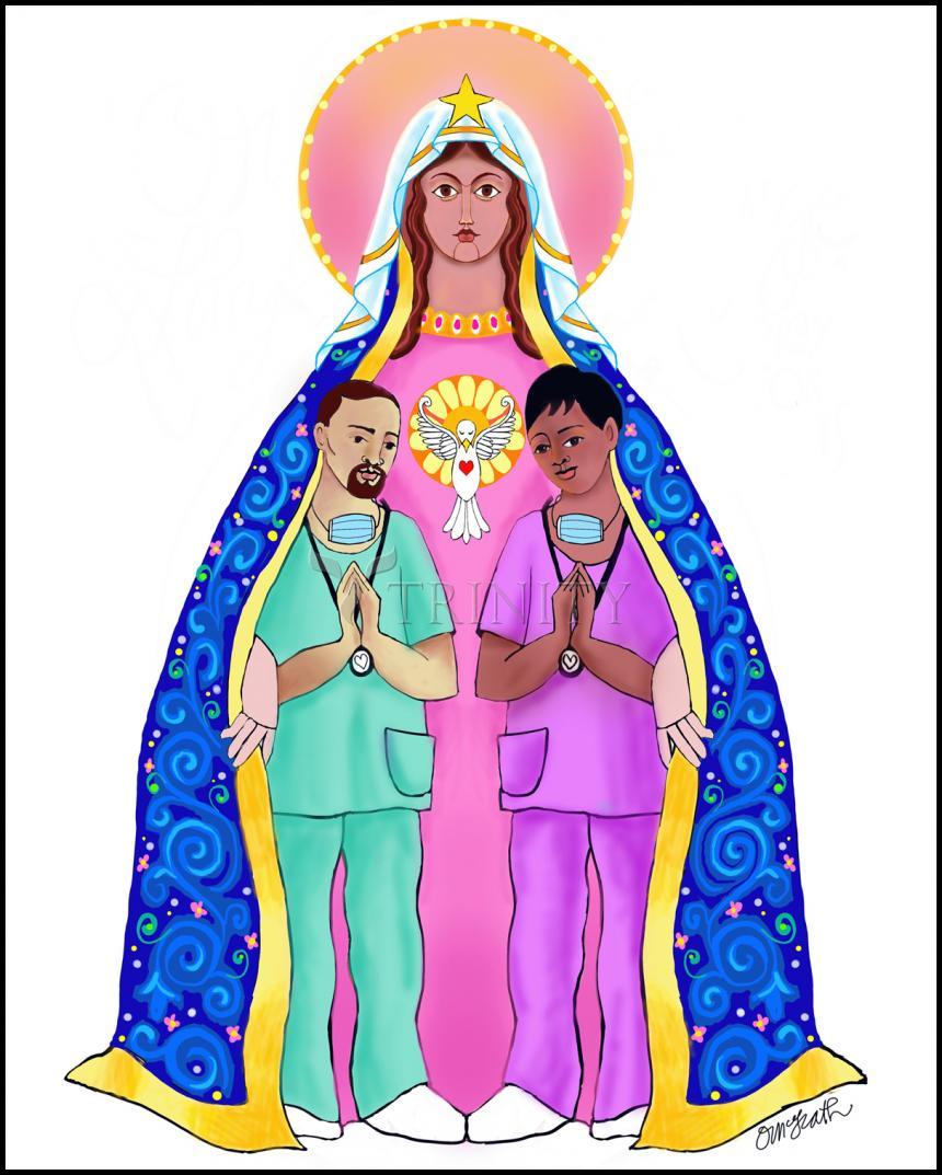 Our Lady of Refuge with Health Care Workers - Wood Plaque